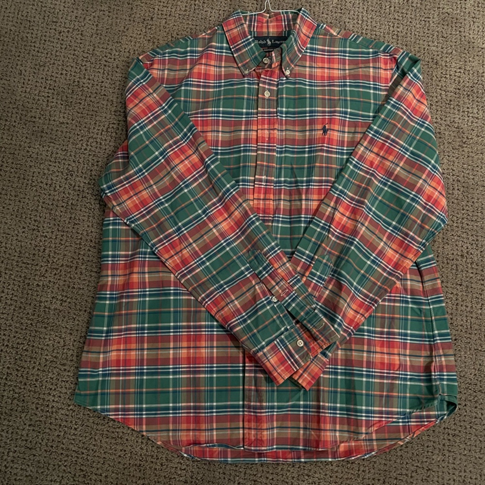 Y2K Polo Ralph Lauren Long Sleeve Button Colorful Plaid Shirt Sz XL Custom Fit